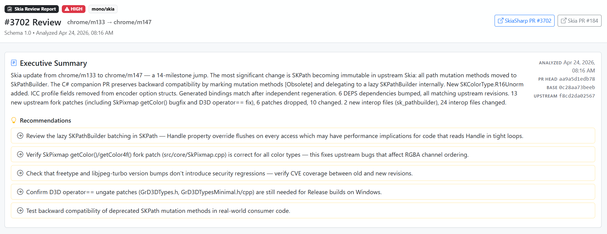 SkiaSharp review report — executive summary and recommendations